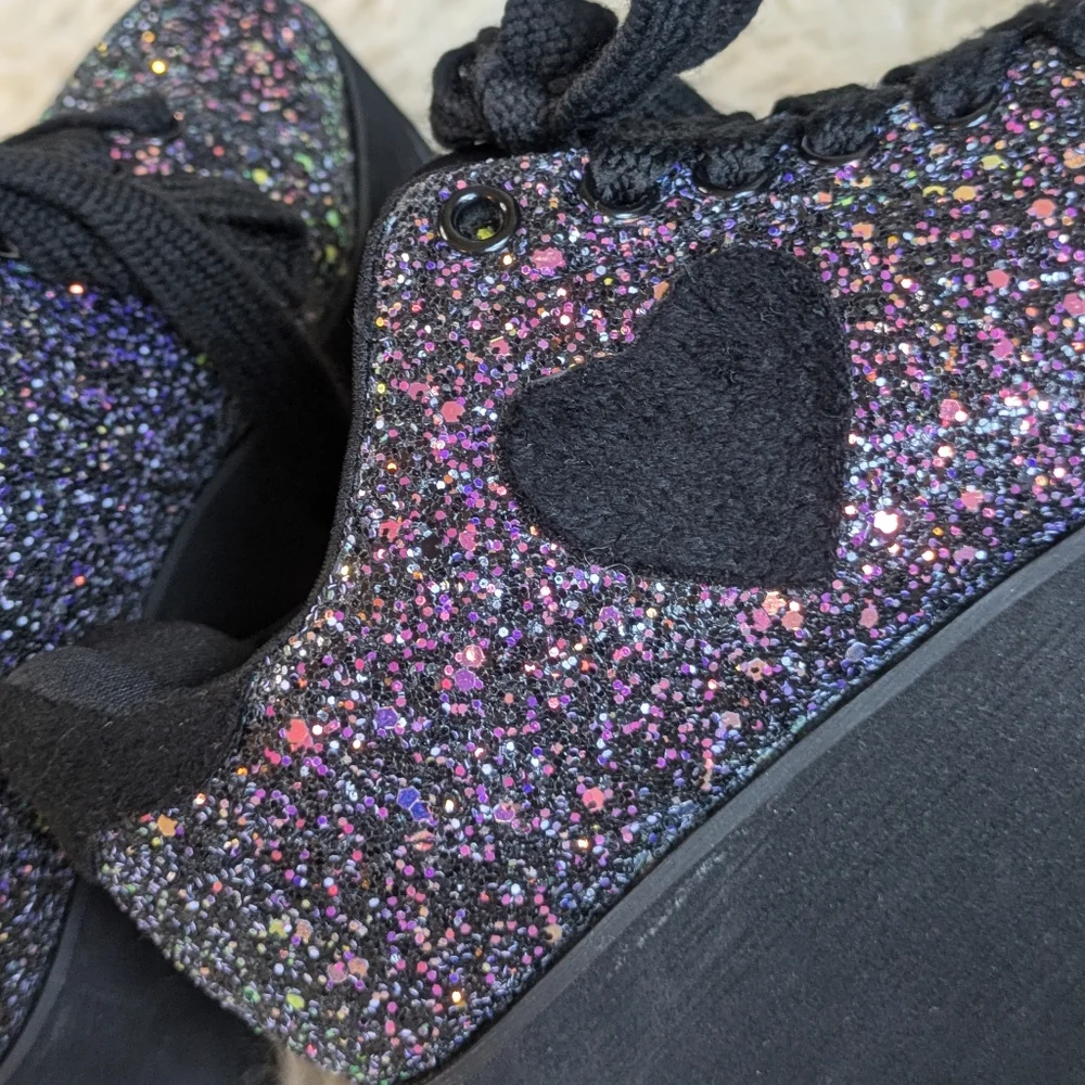 Black and Purple Glitter YRU Lala Platform Sneakers Size 6 - Picture 3 of 6
